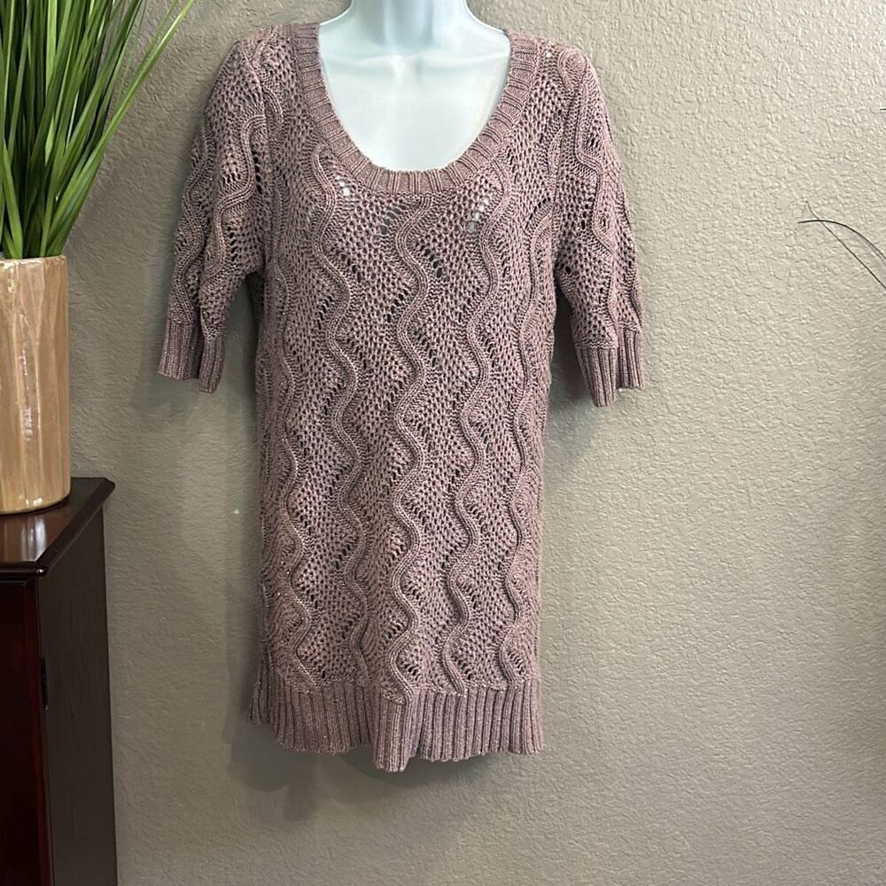 RB7 ELLE long crewneck, purple, gold metallic, long sweater size large